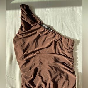 Missguided Tall chocolate slinky one shoulder mini dress